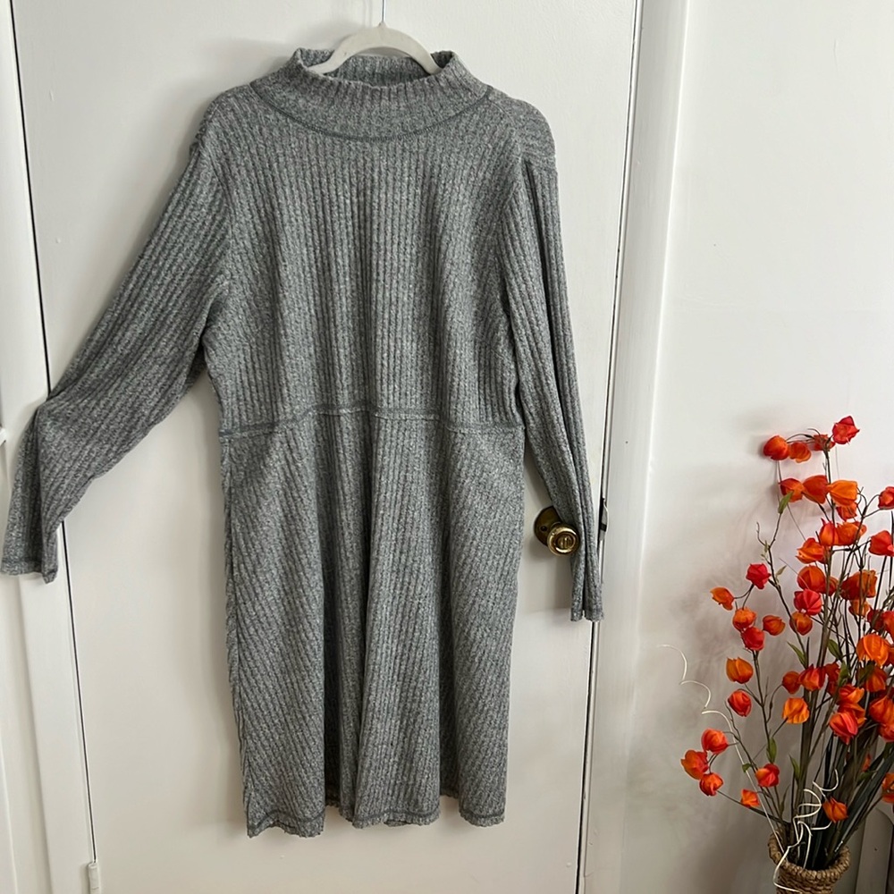 Cato Heathered Gray Mock Neck Skater Dress Plus 18/20